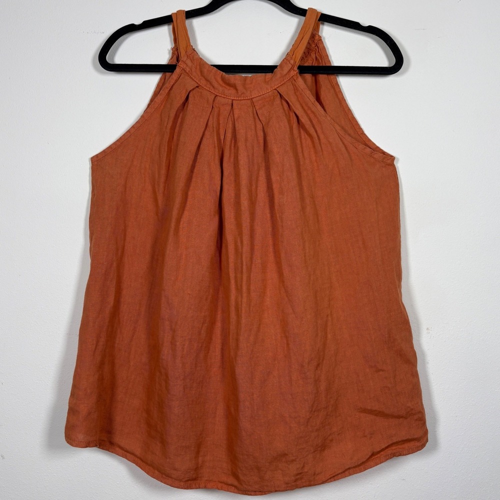 Bellambia Linen Halter Rust Orange Pleated Tie Neck Back Top Italy Women M